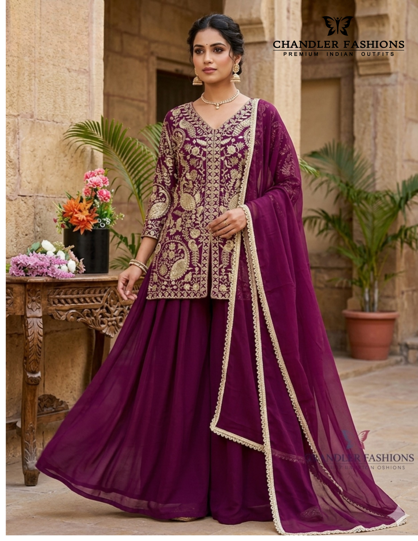 Alluring Maroon Color Heavy Georgette With Embroidery And Sequins Work Palazzo Suits
