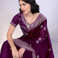 Purple Color Gold Tussar Sequins Saree With Embroidery Work Near Me