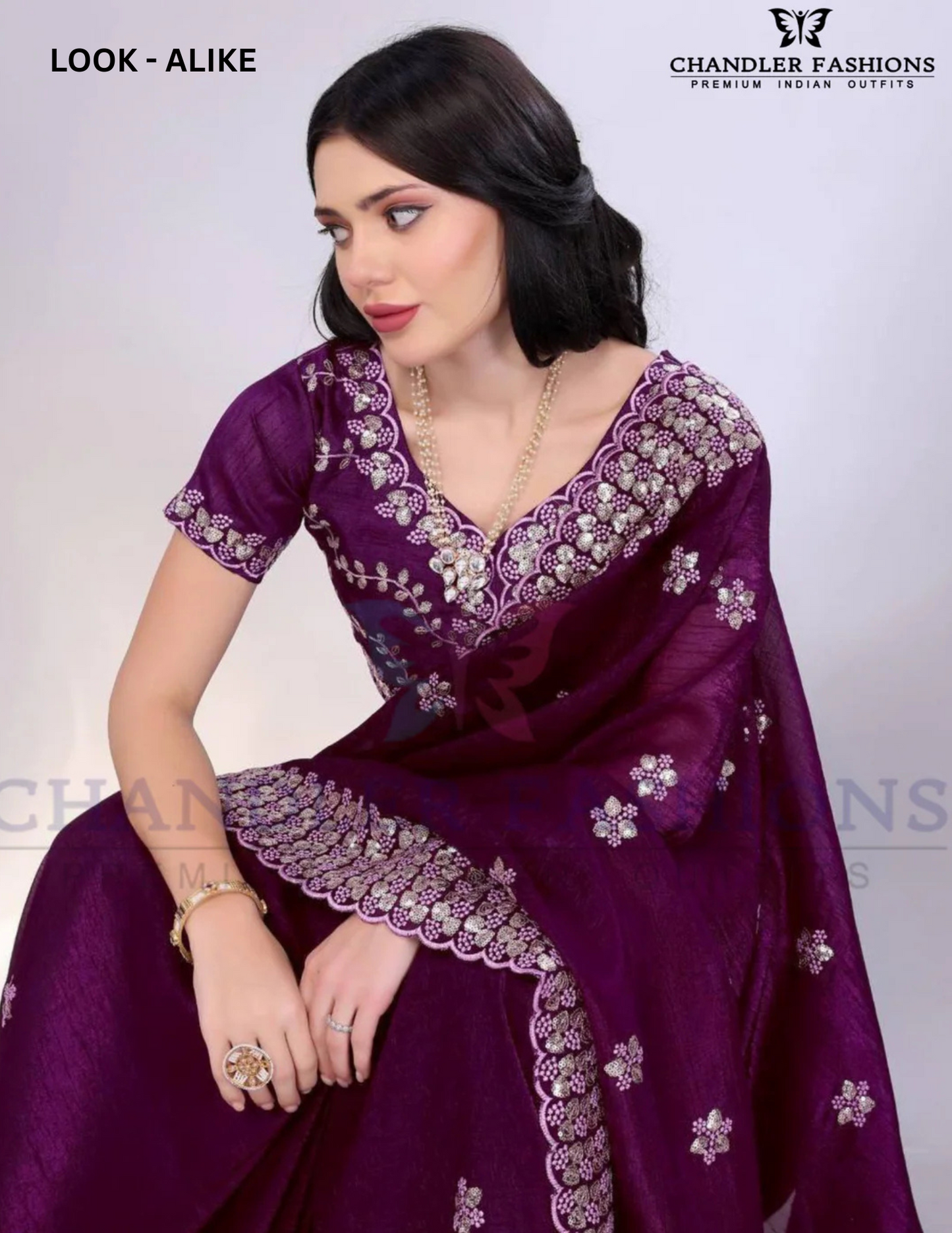 Purple Color Gold Tussar Sequins Saree With Embroidery Work Near Me