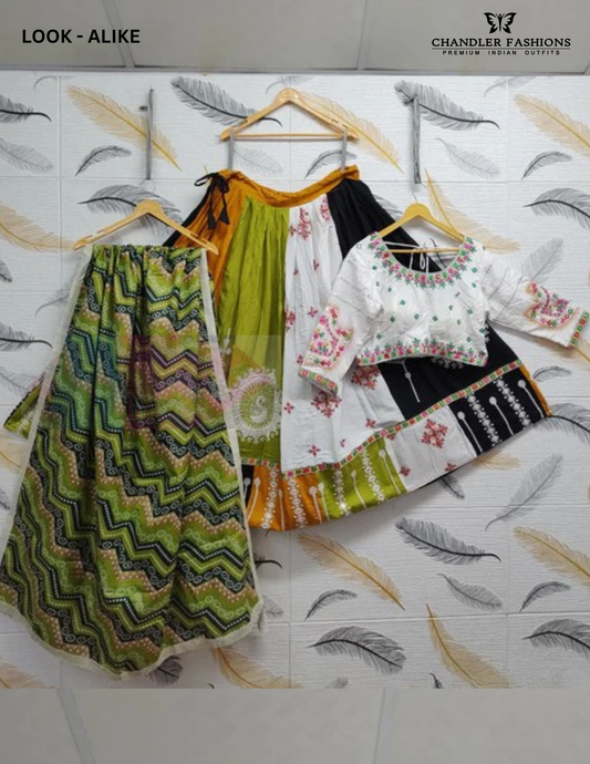 Dazzling White & Green Colored Chaniya Choli Lehenga With Dupatta Sets