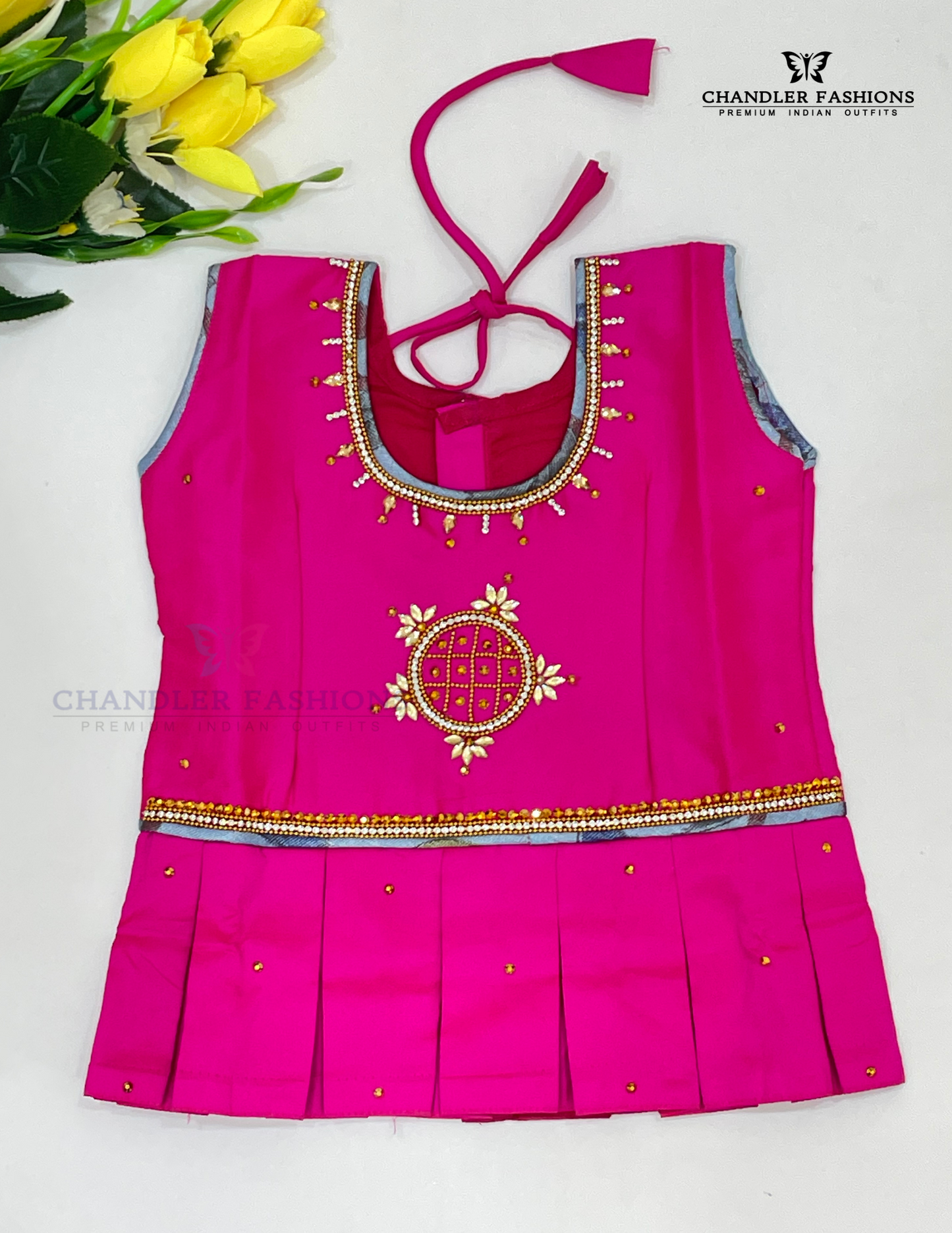 Pink Colored Silk Langa Sets With Stone Work In Suncity