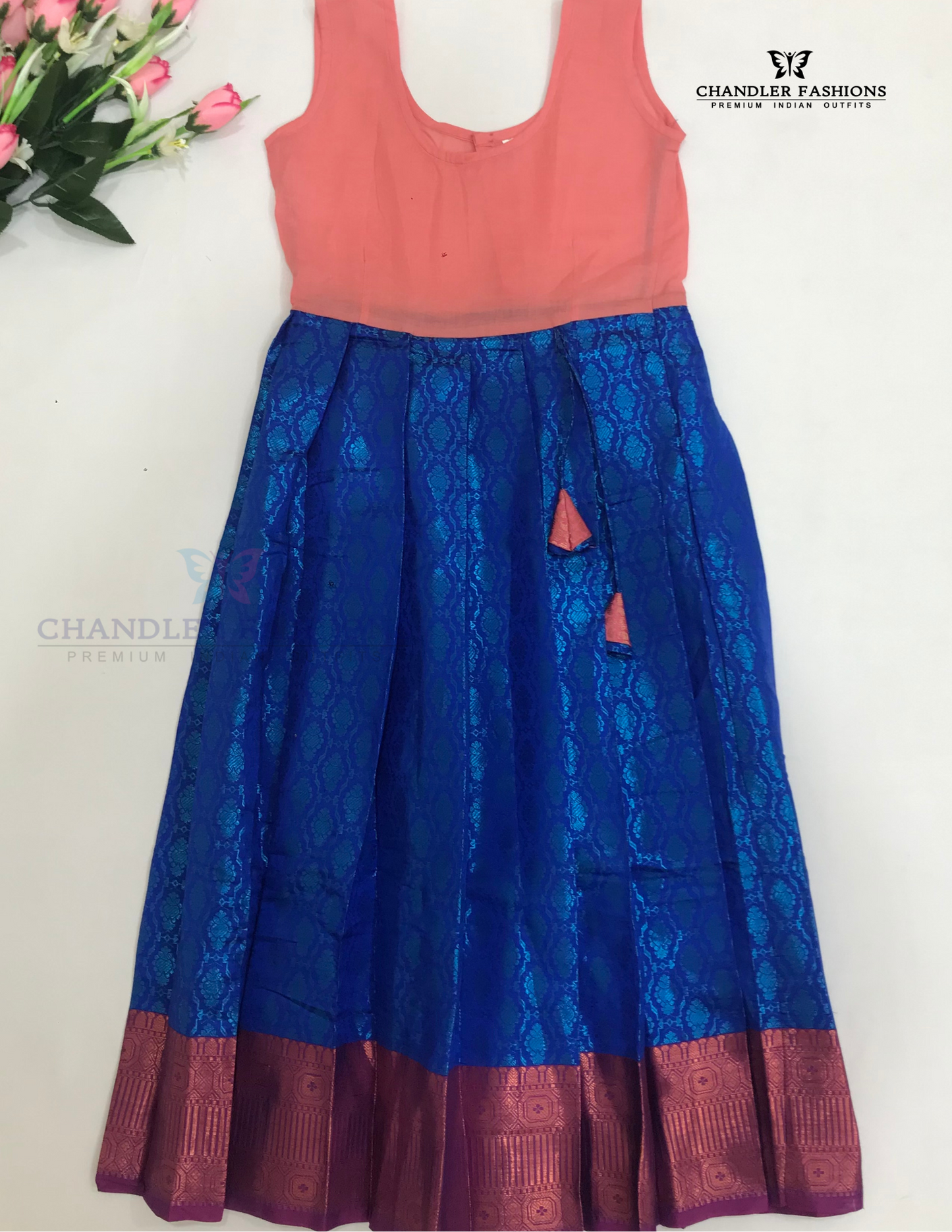 Beige And Blue Color With Pink Zari Work Art Silk Langa Sets In Tempe