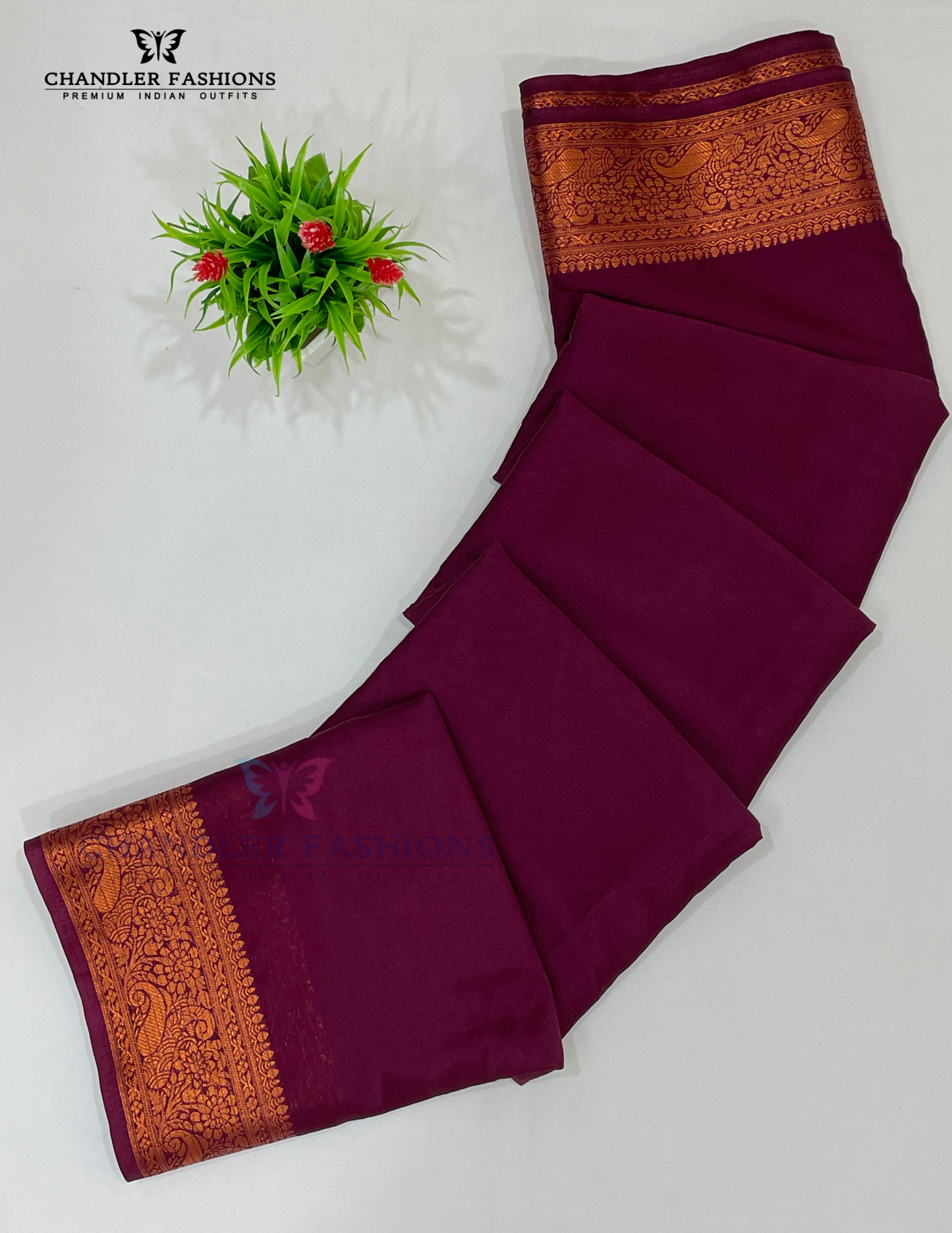 Maroon Color Mysore Silk Saree With Zari Work In Yuma