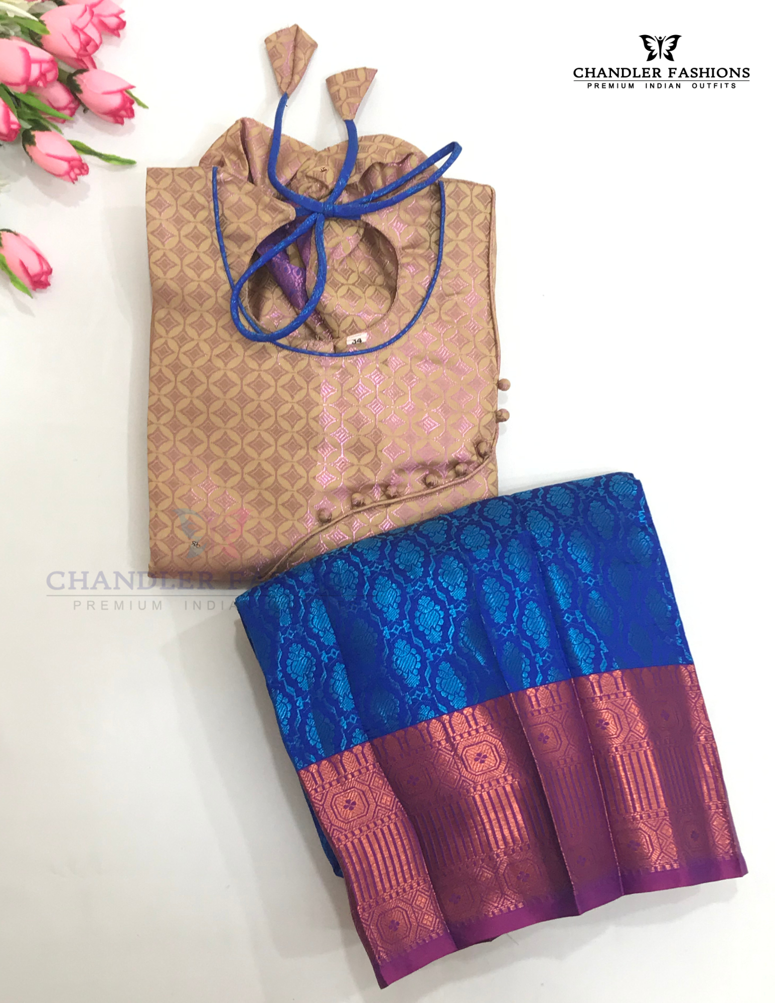 Beige And Blue Color With Pink Zari Work Art Silk Langa Sets In USA