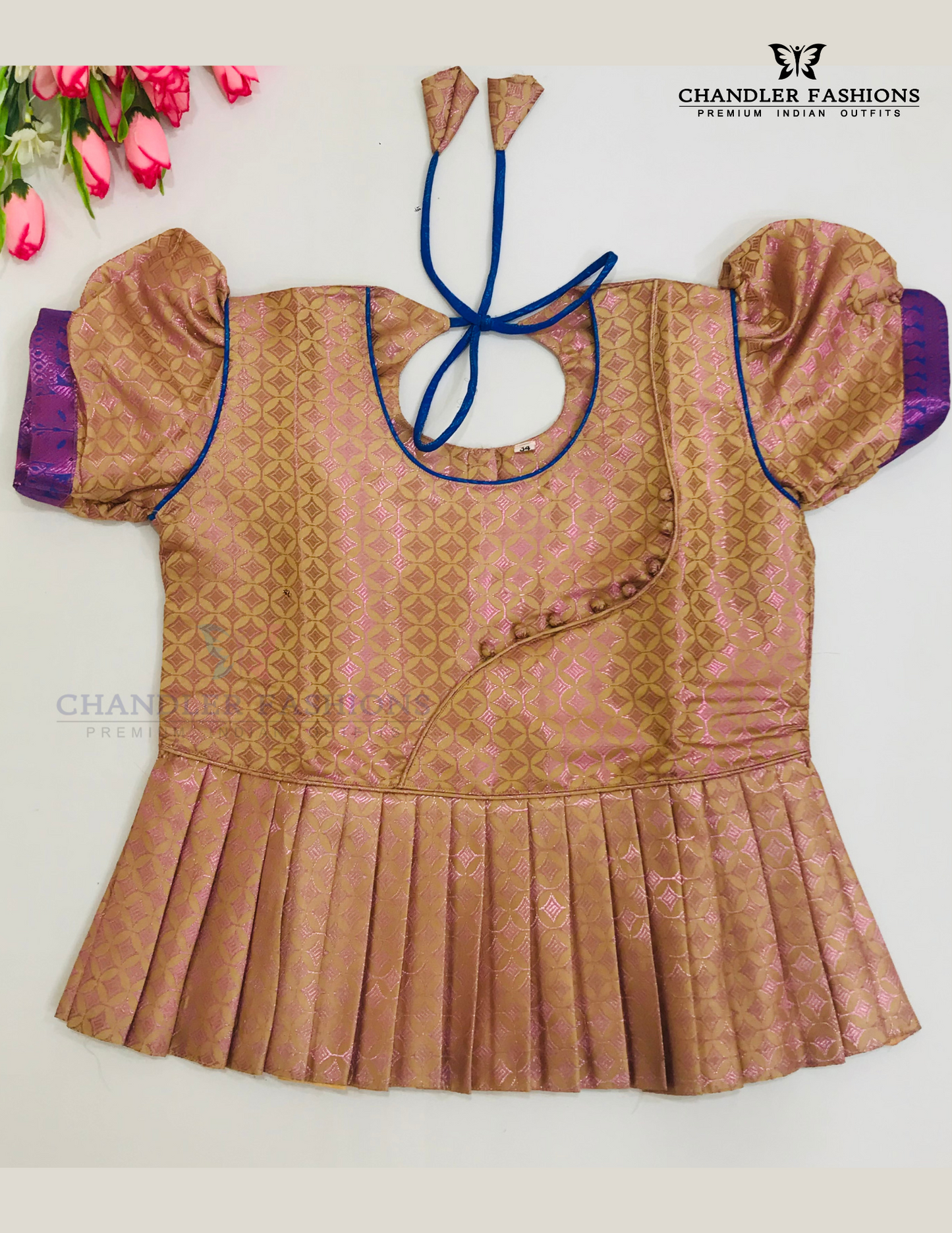 Beige And Blue Color With Pink Zari Work Art Silk Langa Sets In Chandler