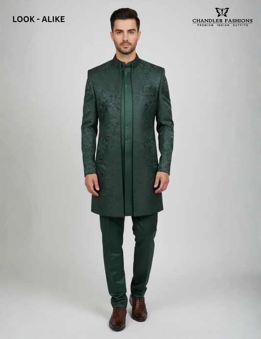 Wonderful Green Color Silk With Hand Embroidery Work Sherwani Suit For Men - PREMIUM QUALITY