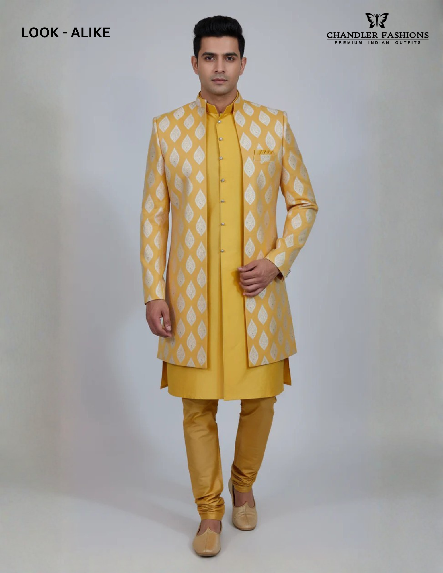 Stunning Yellow Color Banarasi Brocade With Hand Embroidery Work Sherwani Suit For Men - PREMIUM QUALITY