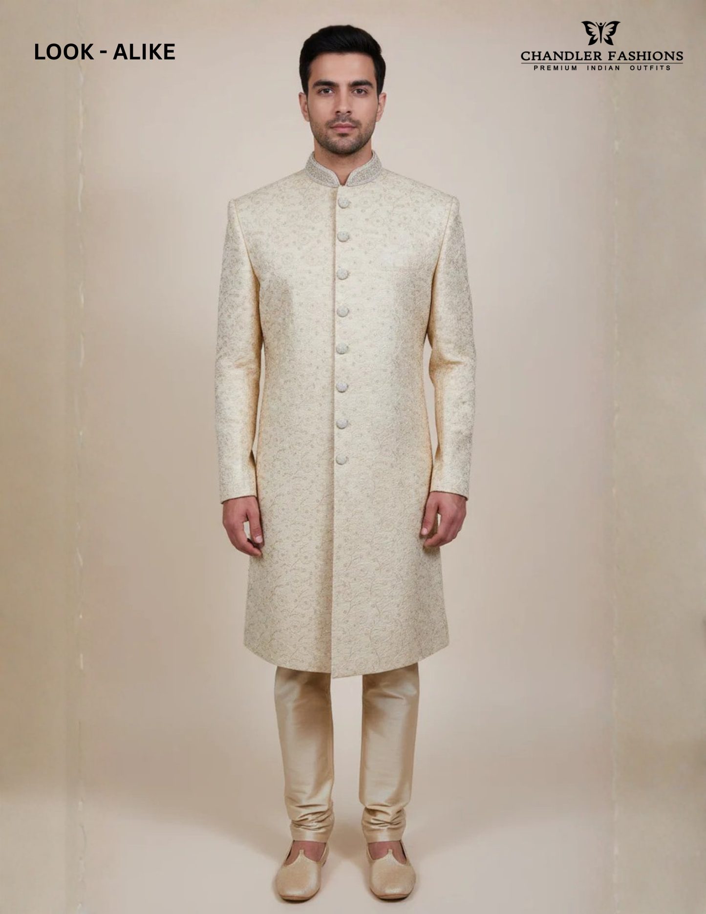 Alluring Gold Color Silk With Hand Embroidery Work Sherwani Suit For Men - PREMIUM QUALITY