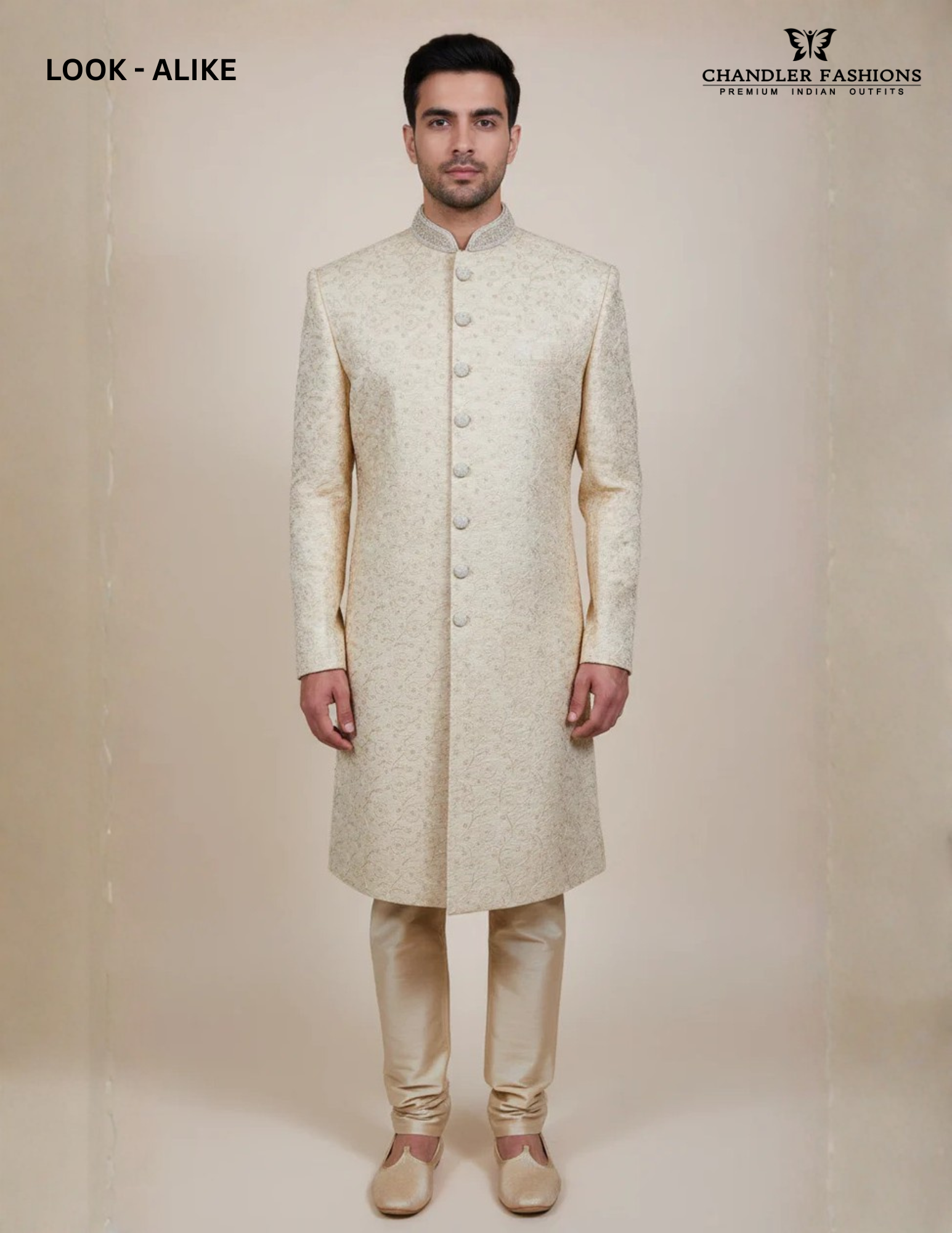 Alluring Gold Color Silk With Hand Embroidery Work Sherwani Suit For Men - PREMIUM QUALITY