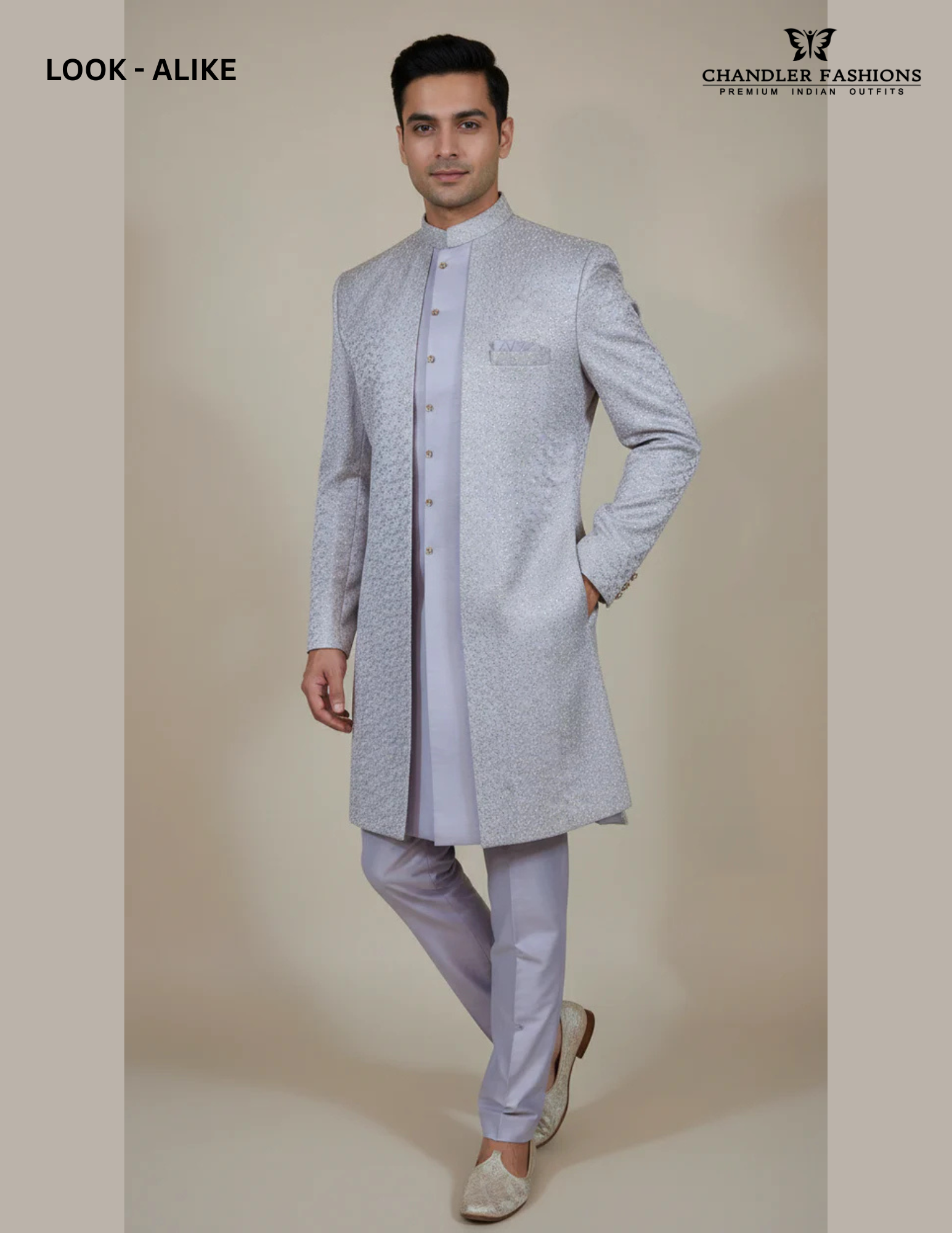 Appealing Lavender Color Brocade With Hand Embroidery Work Sherwani Suit For Men - PREMIUM QUALITY
