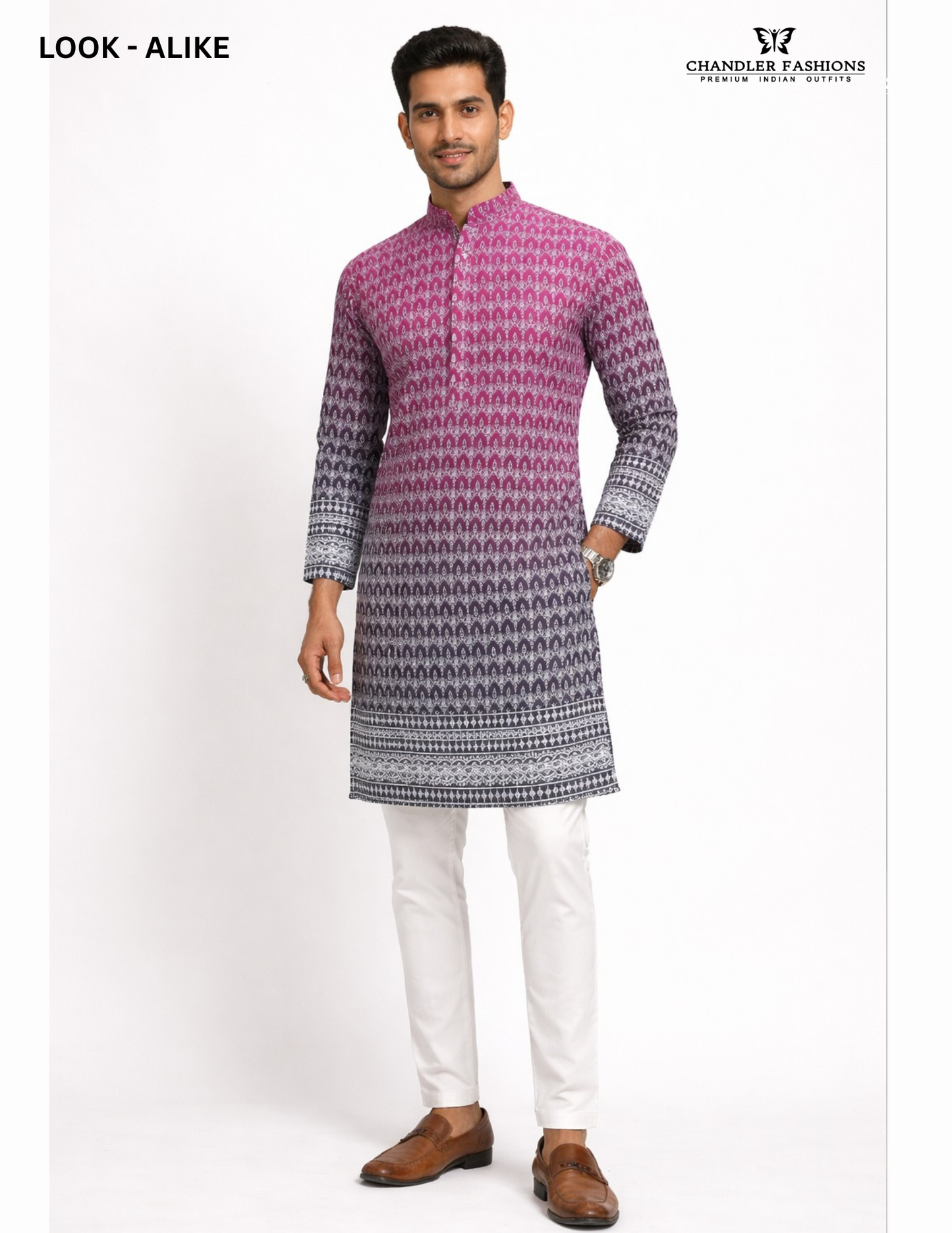 Charming Purple Color Embroidery And Sequins Work Kurta With Pajama For Men