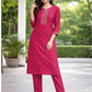 Attractive Dark Pink Color Rayon With Embroidery Work Kurti And Palozzo Suits For Women