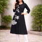 Alluring Black Color Cotton Kurti With Printed Work For Women