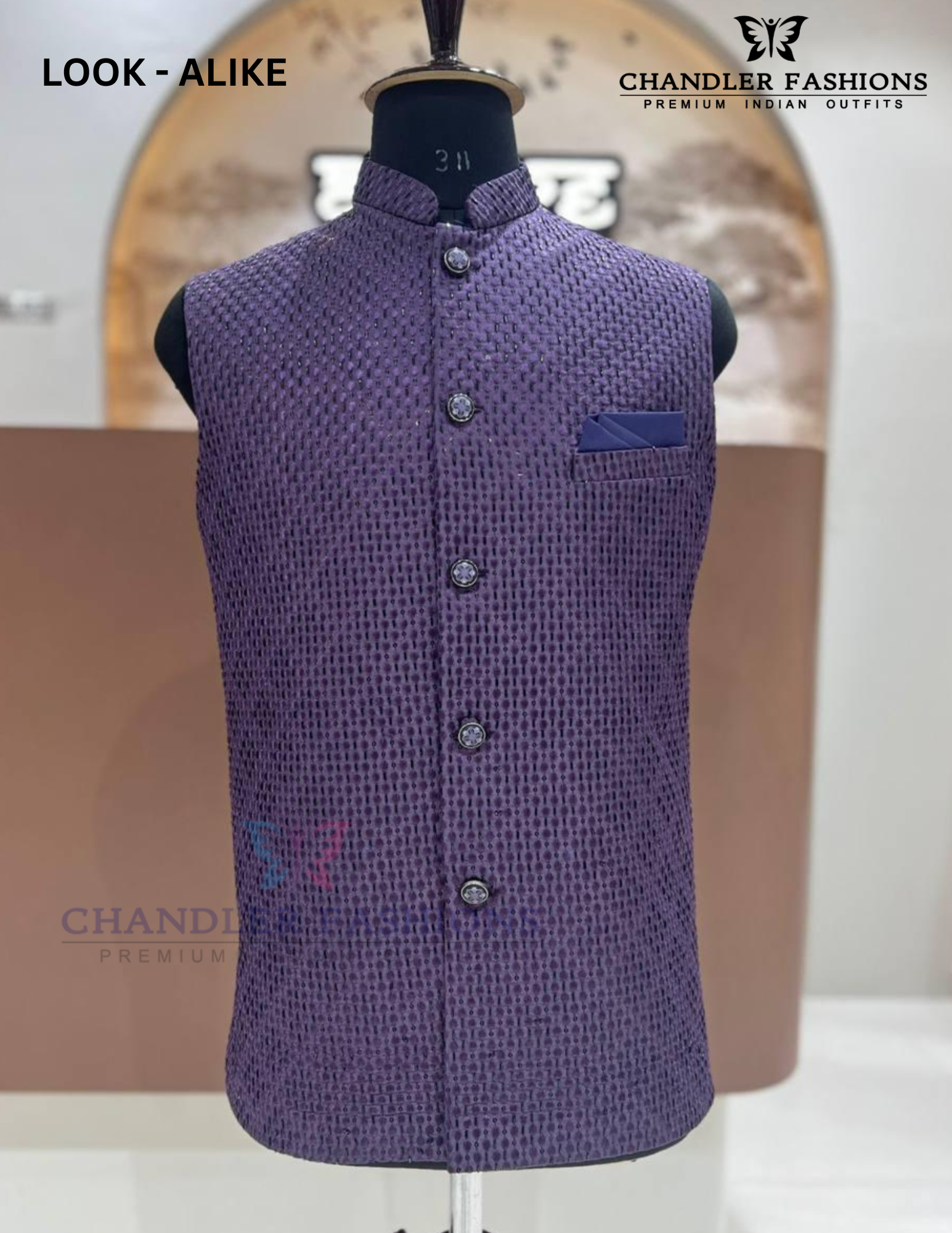 Alluring Purple Color Silk With Self Design Men's Jacket