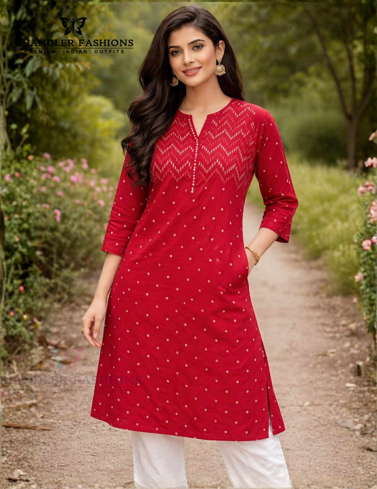 Beautiful Dark Red Color Cotton With Self Design Kurti For Women