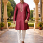 Beautiful Maroon Color Jacquard With Zardozi Work Kurta Suits For Men