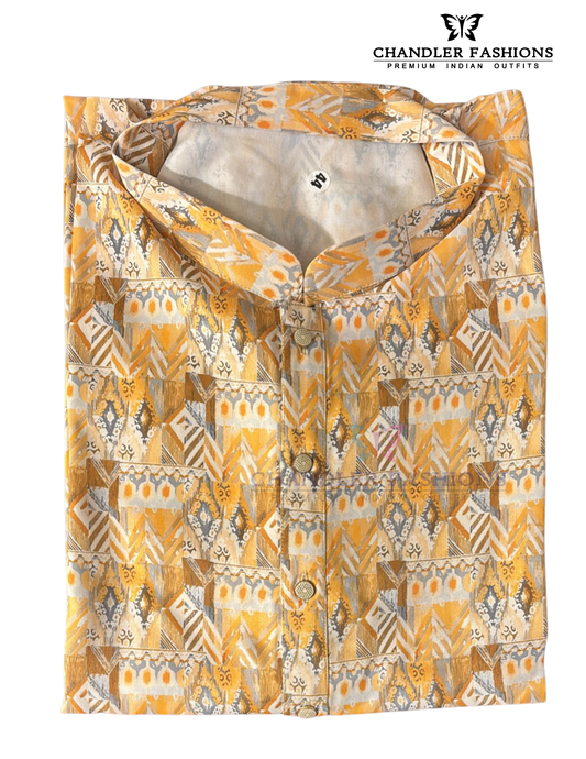 Elegant Yellow Color Poly Cotton Men's Kurta With Pajama Pant