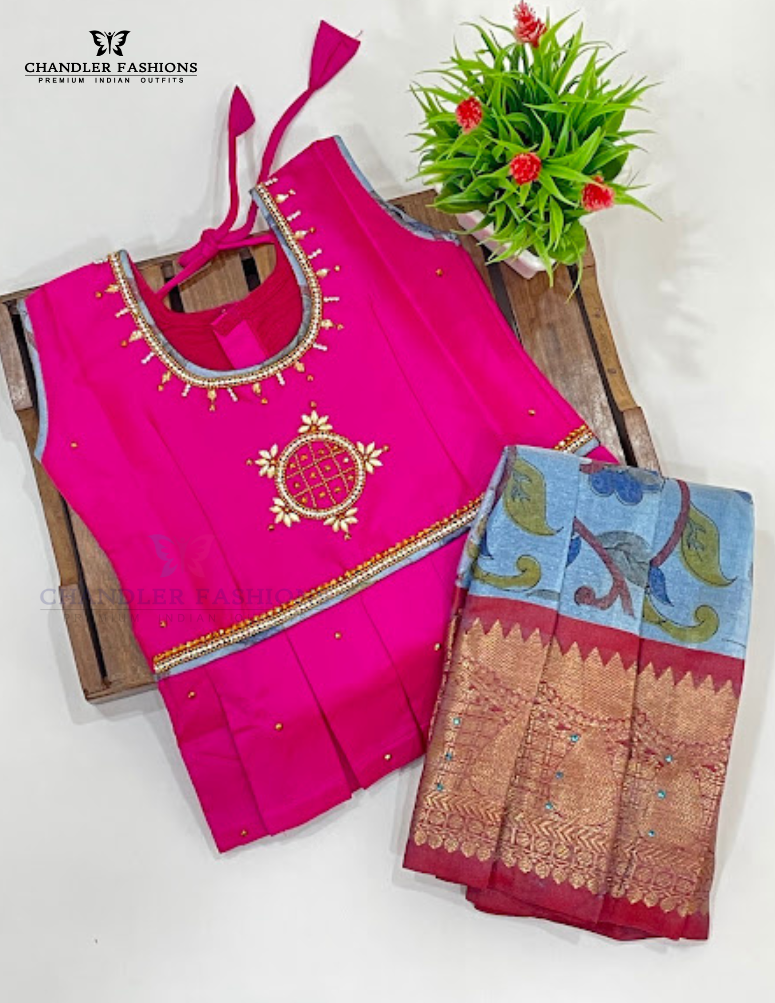 Pink Colored Silk Langa Sets With Stone Work Near Me