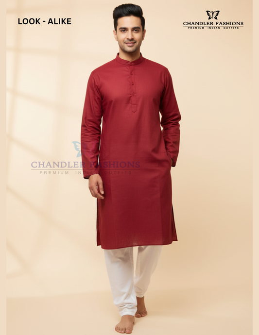 Beautiful Maroon Color Men's Kurta With Pajama Pant