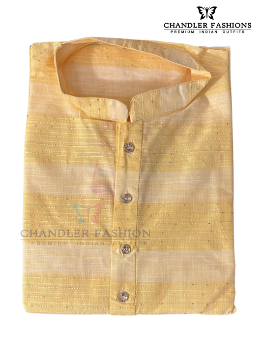 Alluring Yellow Color Cotton Kurta With Pajama For Men