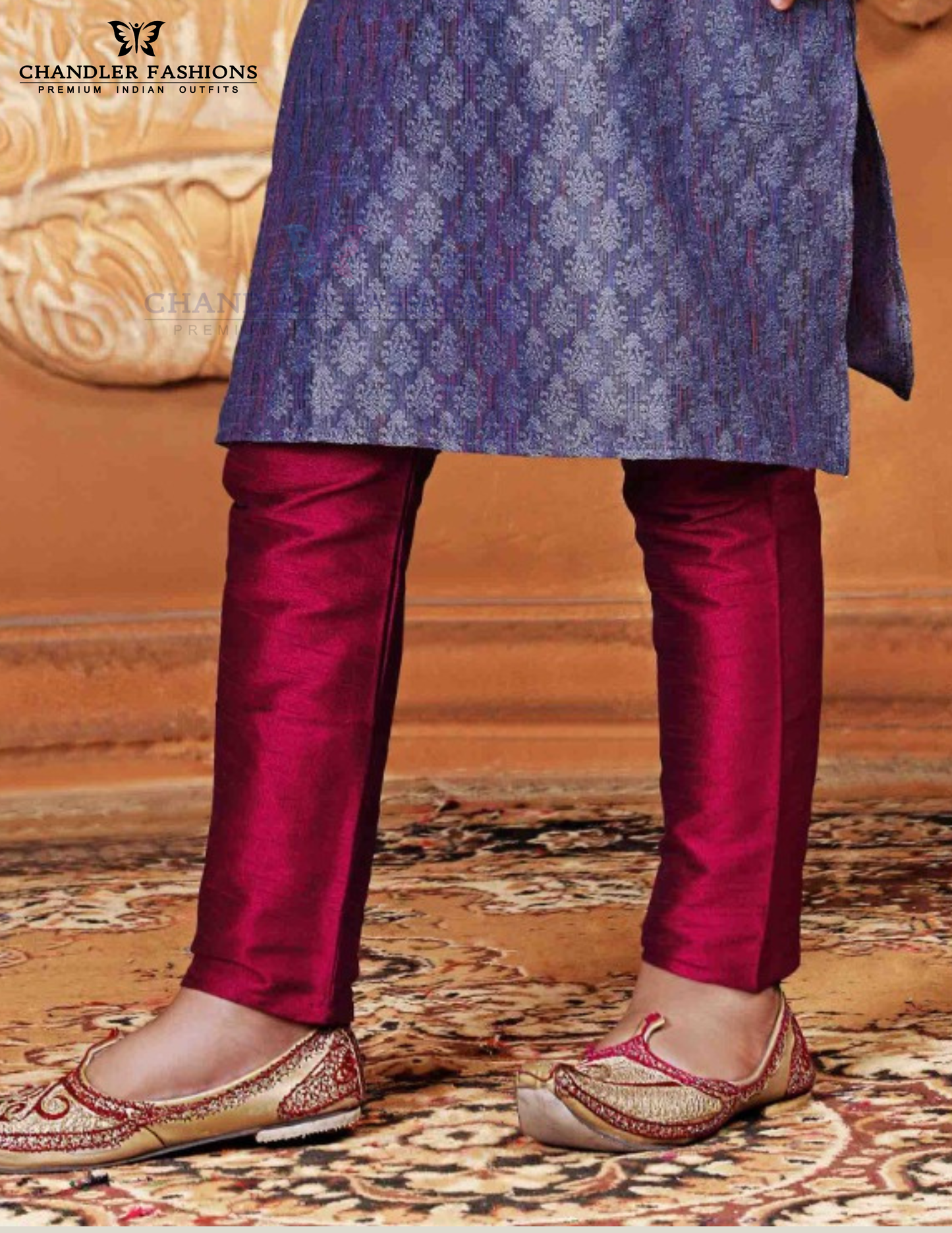 Fabulous Royal Blue Color Poly Jacquard With Print Work Pajama Set In USA