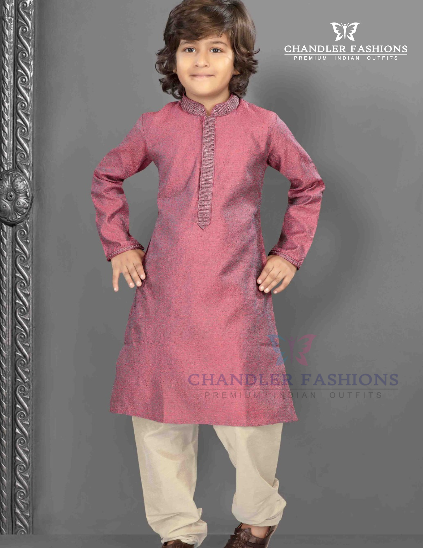 Attractive Pink Color Poly Cotton Kurta Pajama Set For Kids