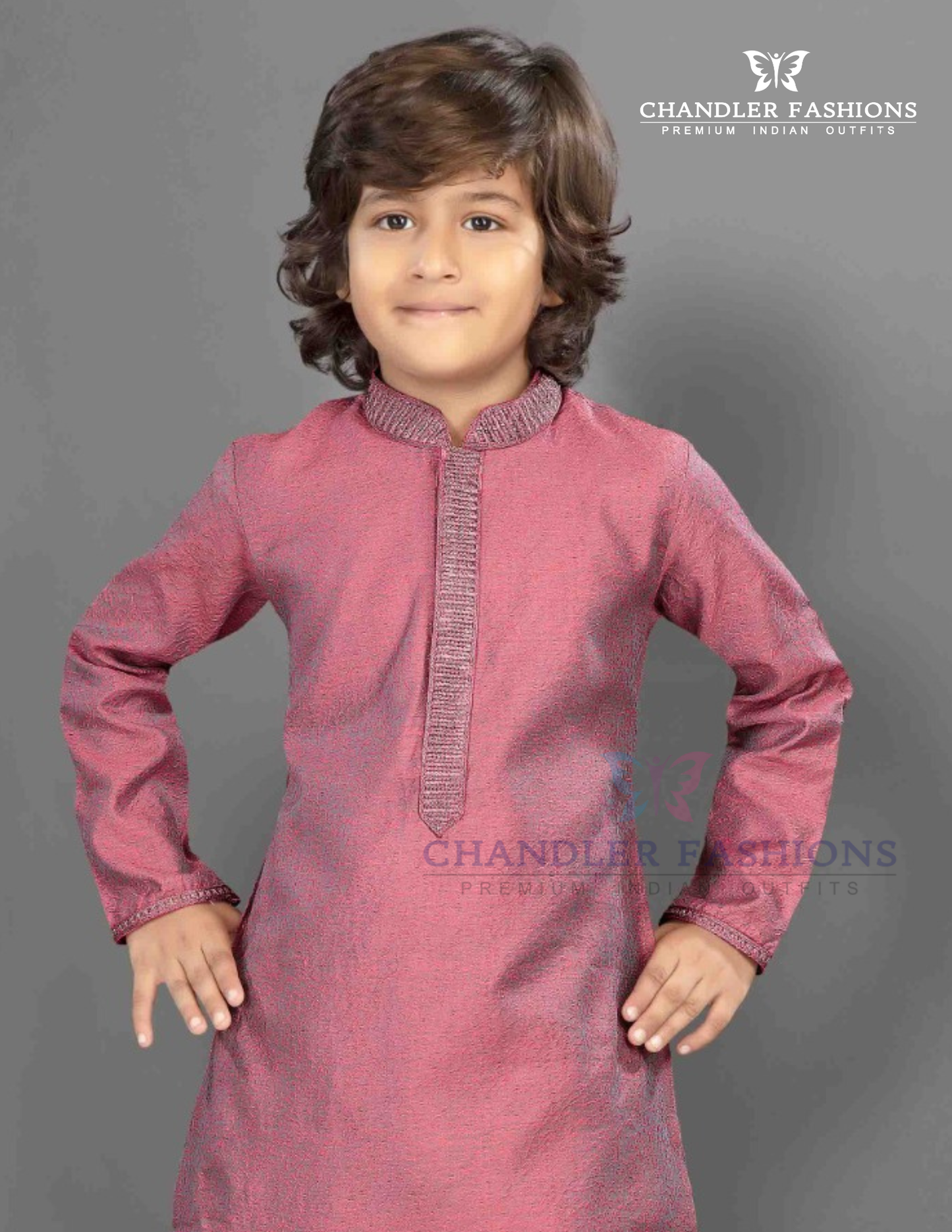 Pink Color Poly Cotton Kurta Pajama Set For Kids Near Me