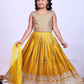 Attractive Mustard Yellow Color Embroidery And Sequins Work Choli Set With Dupatta For Girls