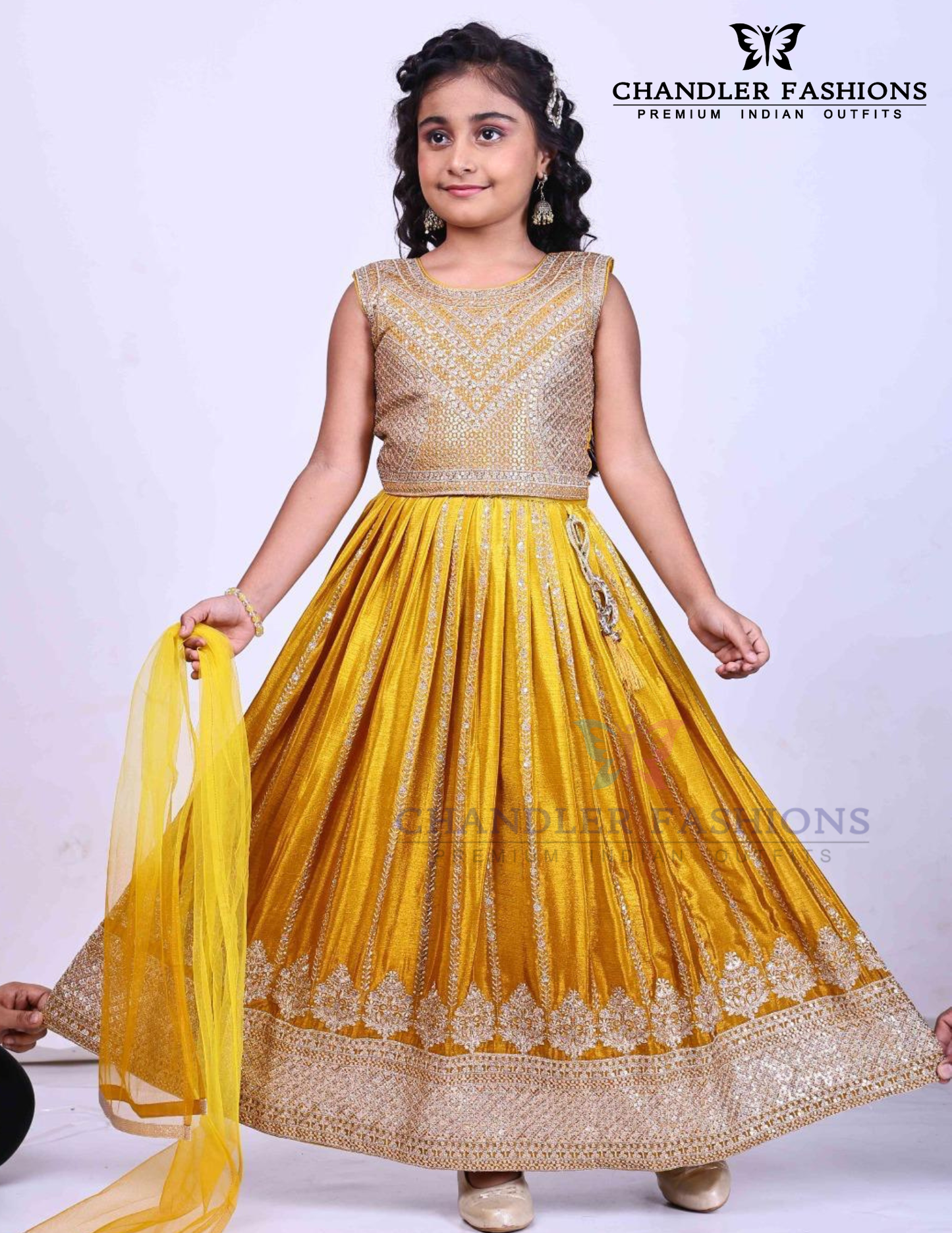 Attractive Mustard Yellow Color Embroidery And Sequins Work Choli Set With Dupatta For Girls
