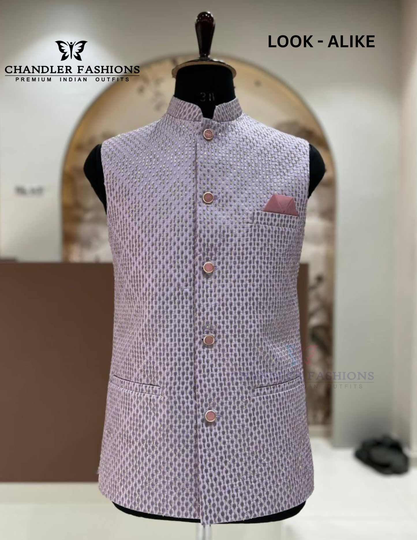 Appealing Lavender Color Silk With Sequins Work Men's Jacket 