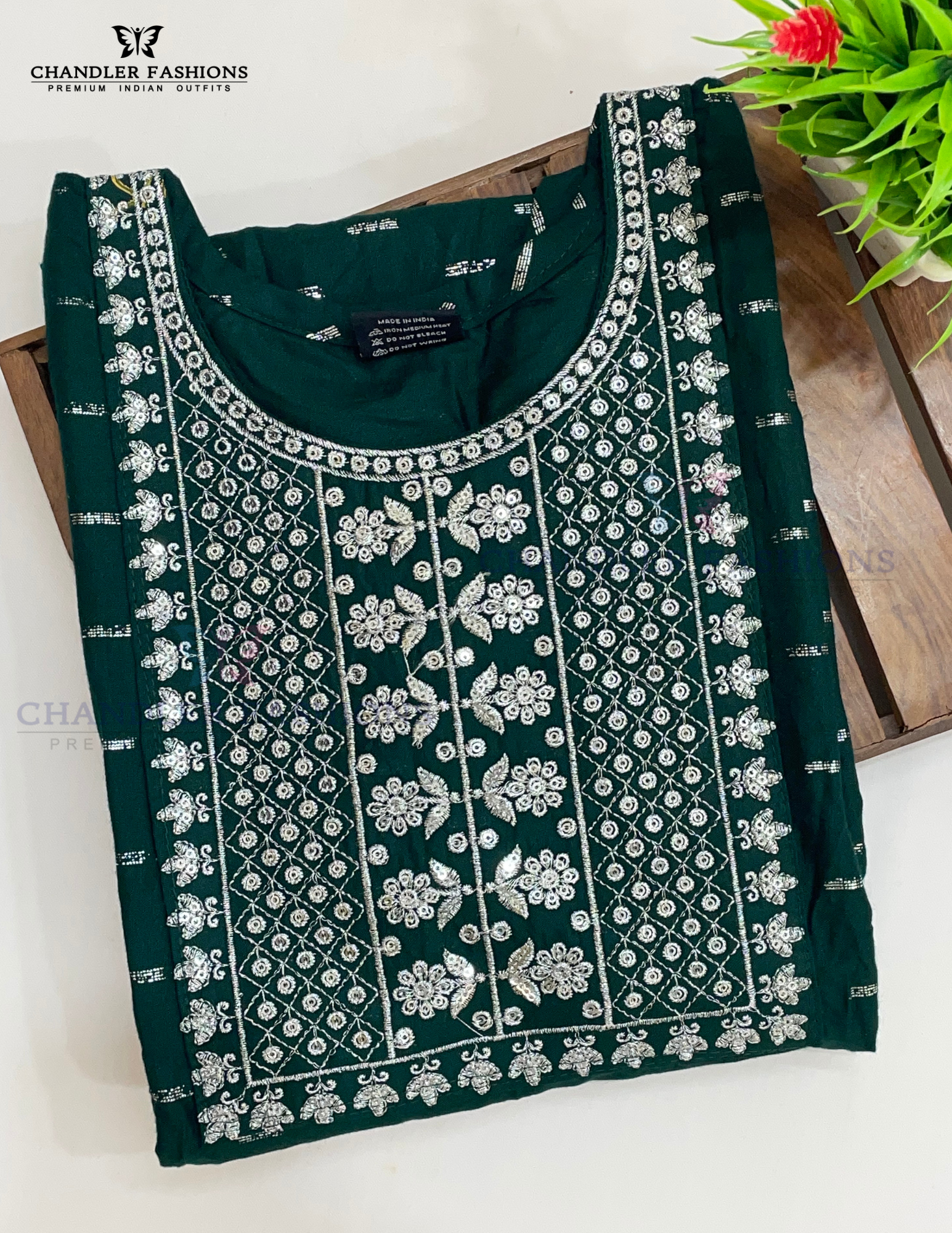 Dark Green Color Rayon With Embroidery Work Kurti In USA
