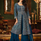 Gorgeous Teal Blue Color Georgette With Heavy Embroidery Work Palazzo Suits With Dupatta