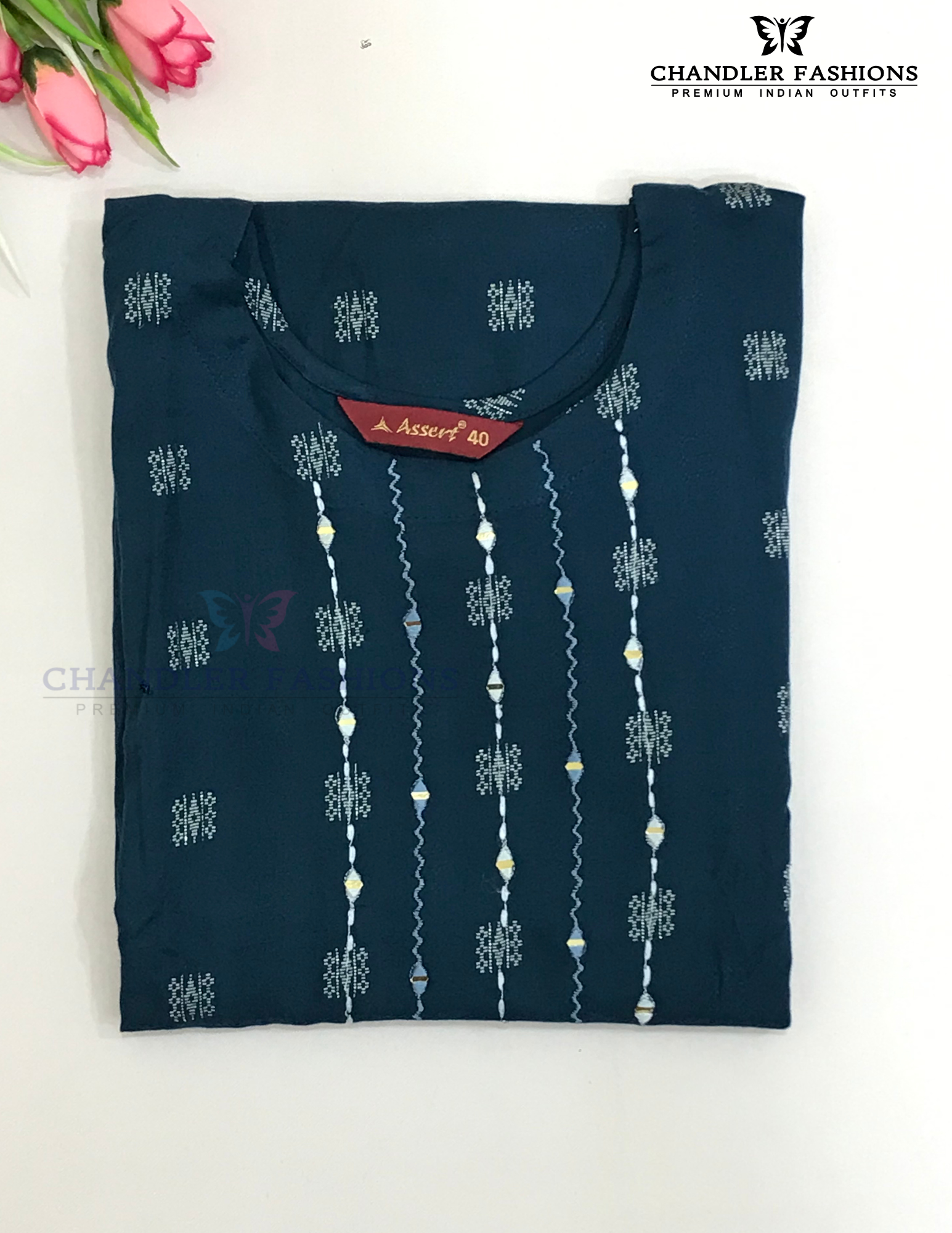 Blue Color Rayon With Embroidery And Sequins Work Kurti Near Me