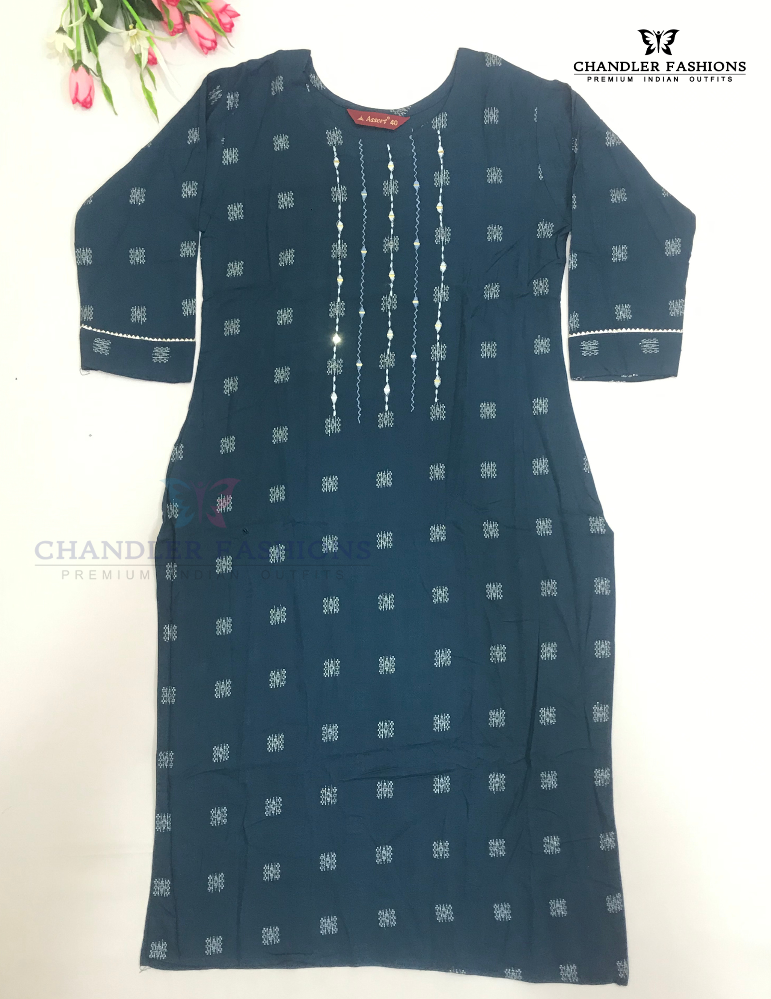 Appealing Blue Color Rayon With Embroidery And Sequins Work Kurti For Girls