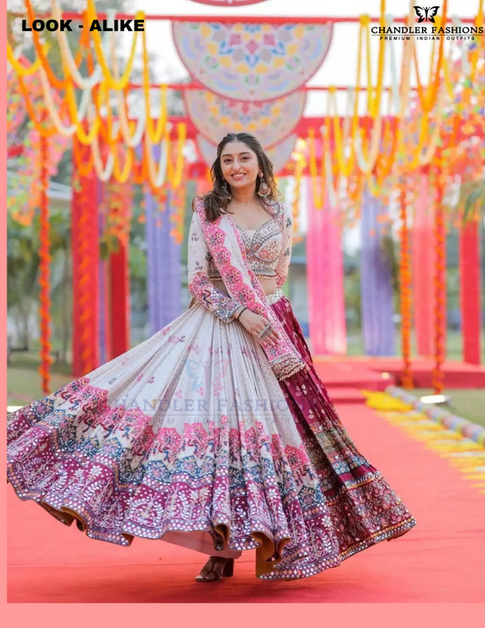Attractive Multicolor Butter Silk With Printed Work Lehenga Choli With Dupatta For Women