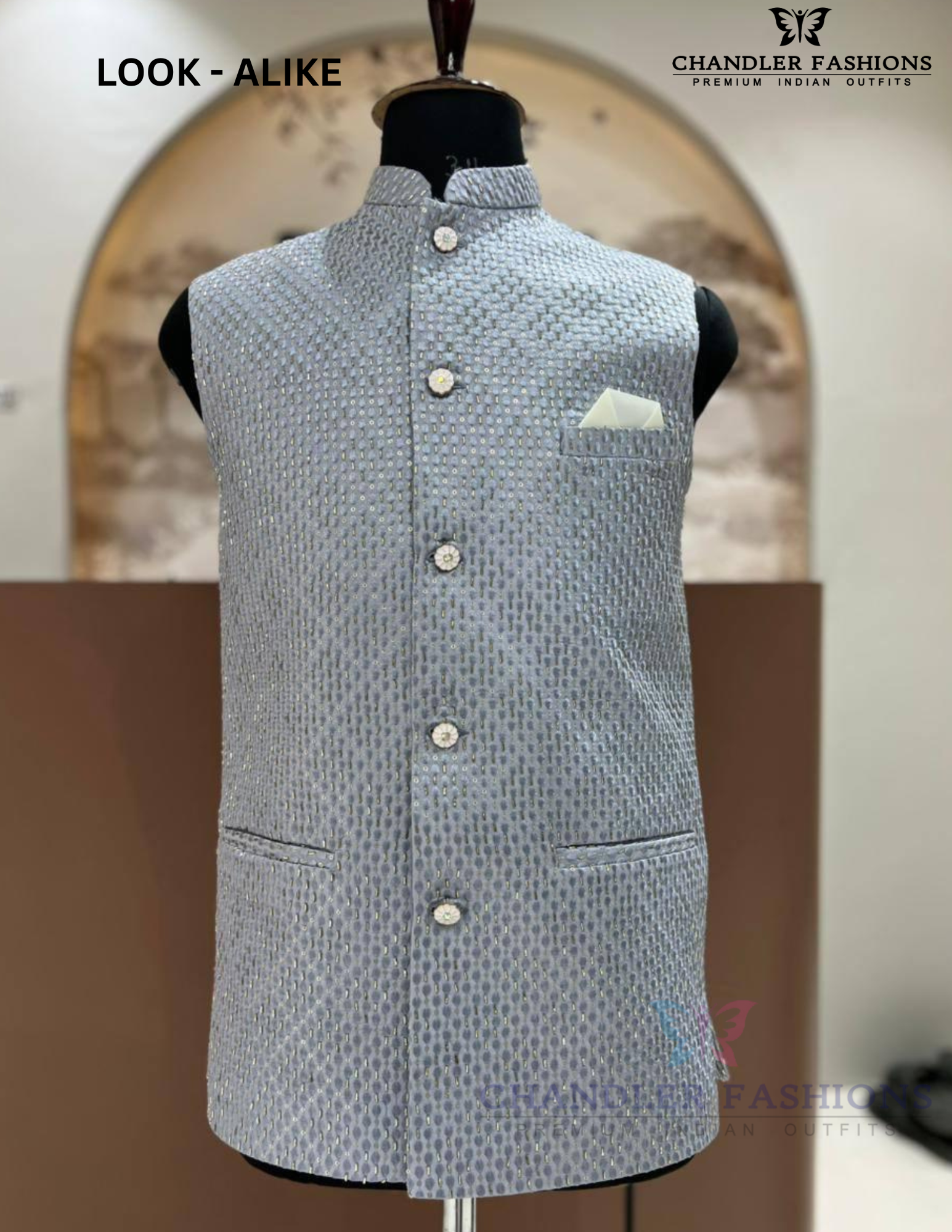Stunning Gray Color Silk With Sequins Work Men's Jacket