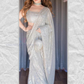 Gorgeous Gray Colored Sequins Embroidery Work With Heavy Georgette Saree