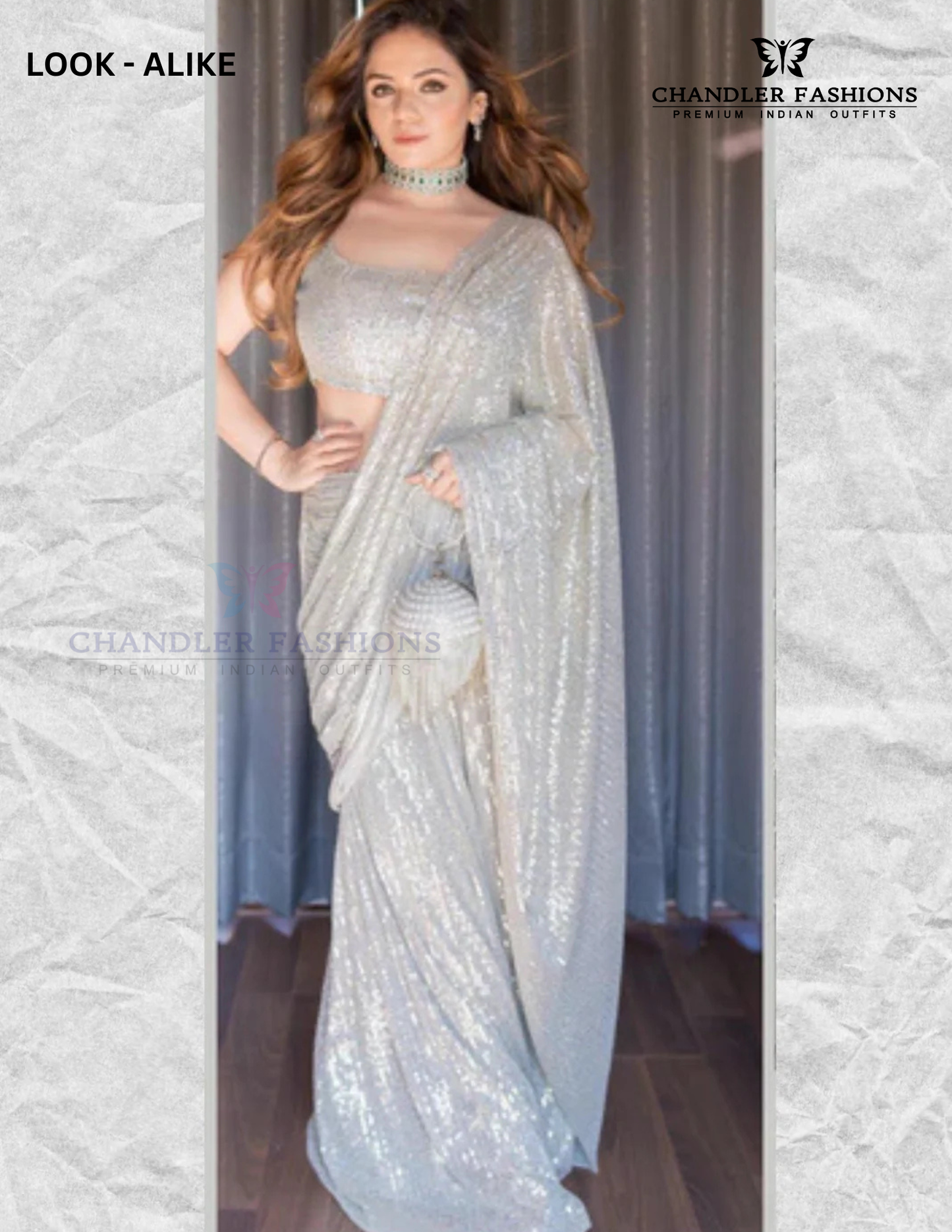 Gorgeous Gray Colored Sequins Embroidery Work With Heavy Georgette Saree