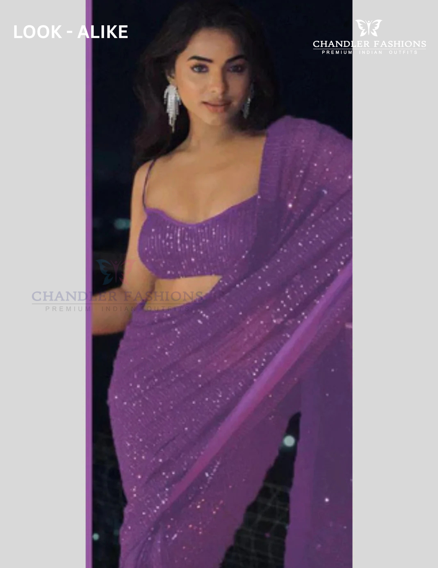Elegant Lavender Color Heavy Georgette Sequins Embroidery Work Saree