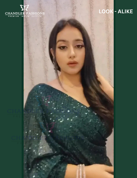 Gorgeous Green Color Sequins Embroidery With Sequins Embroidery Saree