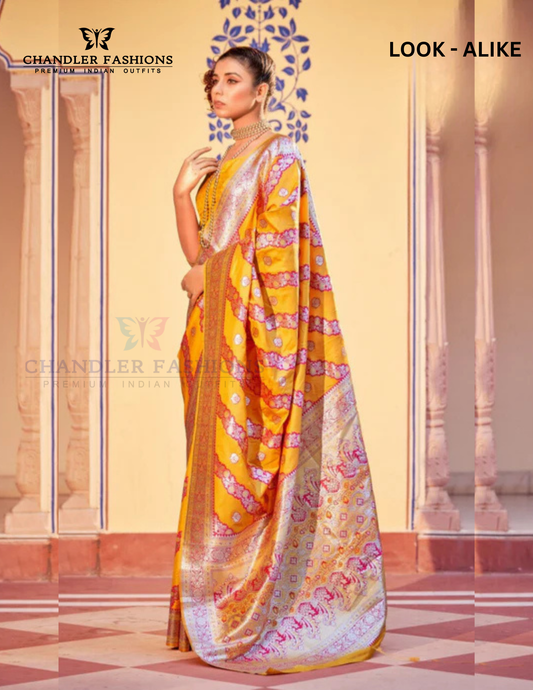 Elegant Yellow Colored Banarasi Soft Silk Saree With Zari Work For Women
