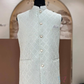 Attractive Light Blue Color Silk With Sequins Work Men's Jacket