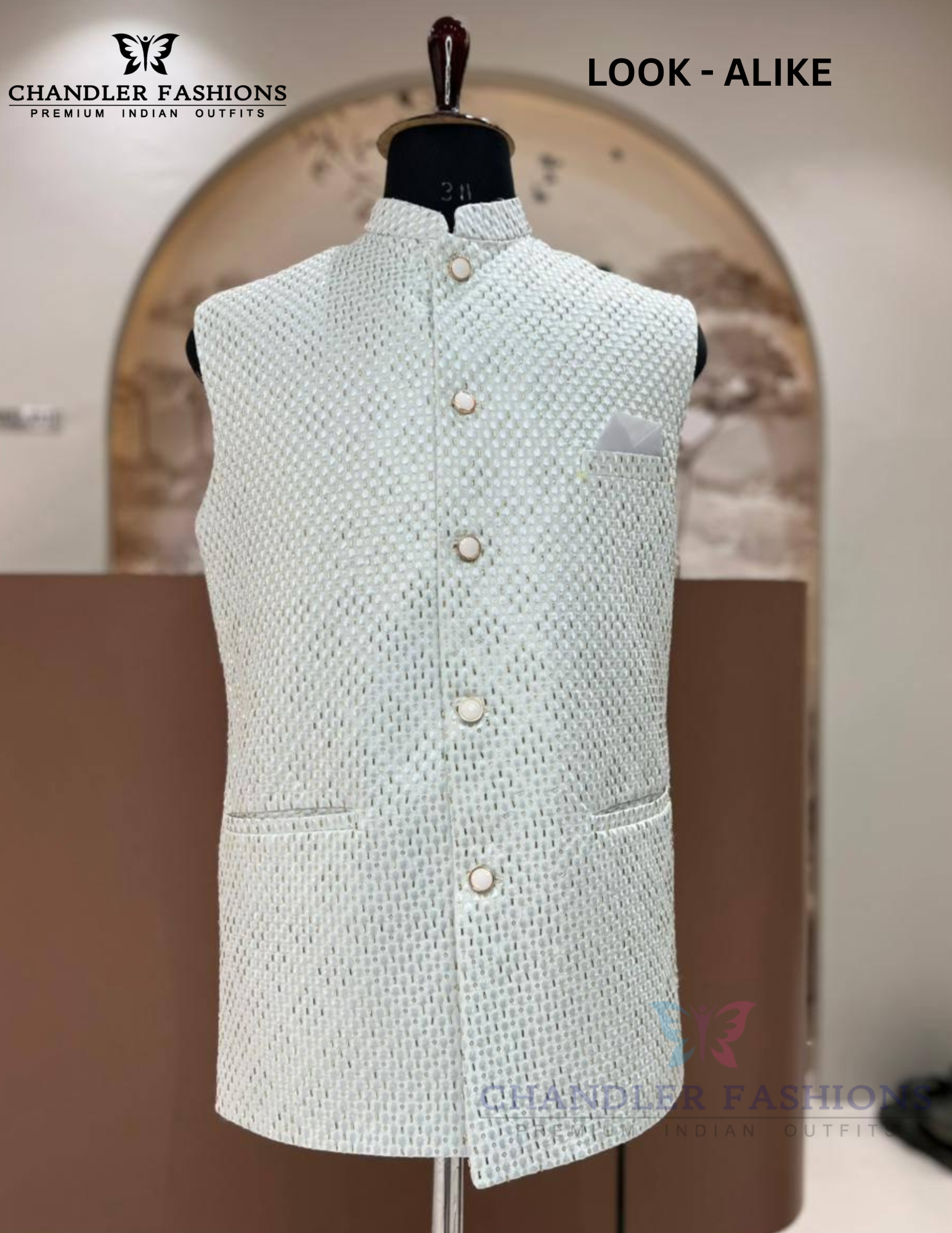 Attractive Light Blue Color Silk With Sequins Work Men's Jacket