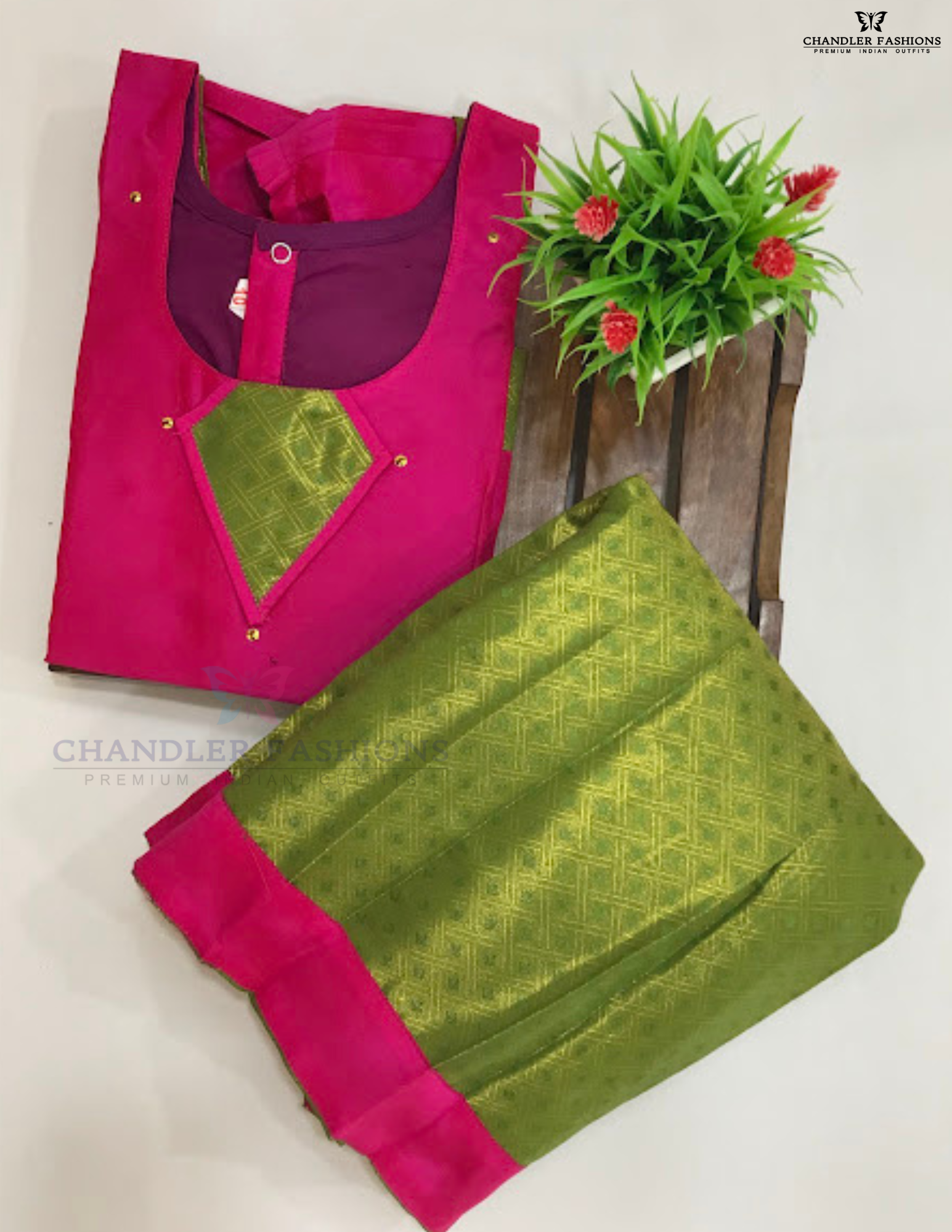 Pink And Parrot Green Colored Art Silk Langa Sets Near Me