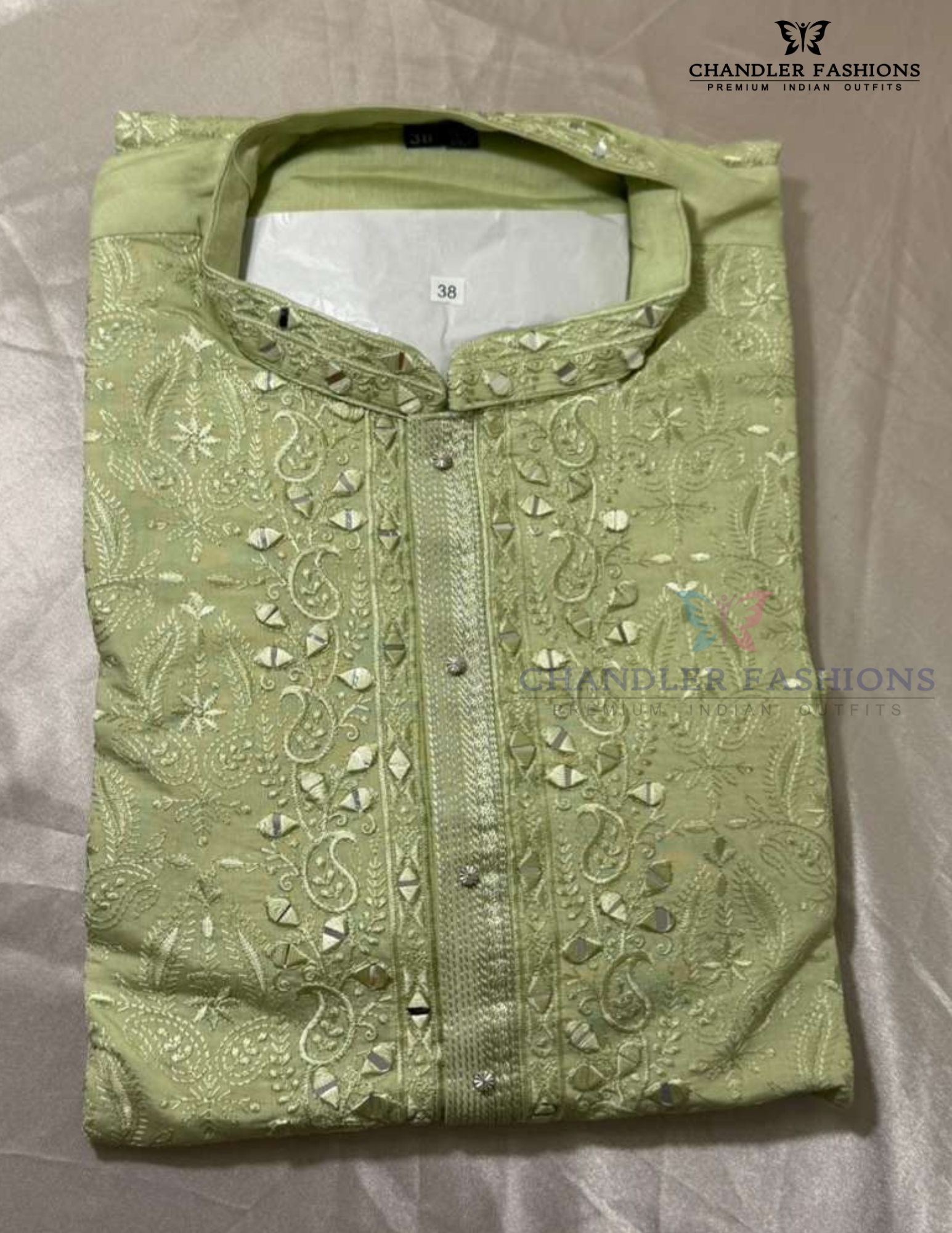 Attractive Pista Green Color Soft Silk Embroidery And Mirror Work Kurta Suits Near Me