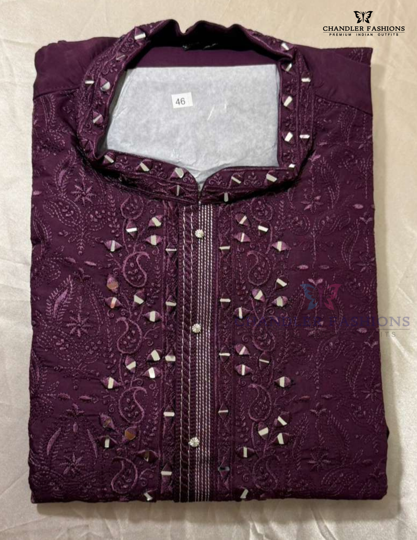 Elegant Purple Color Soft Silk With Embroidery And Mirror Work Kurta Suits For Men