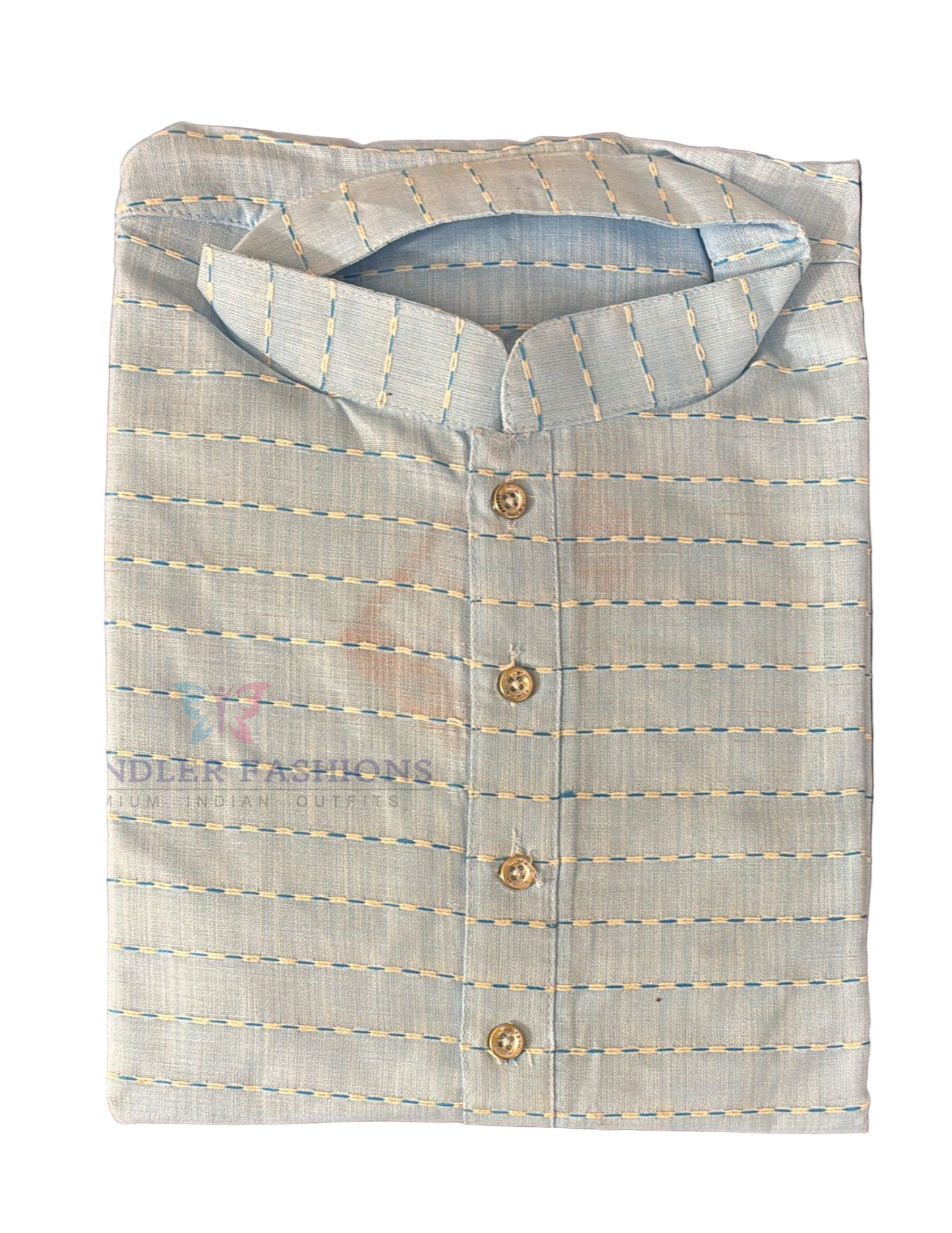 Stunning Blue Color Cotton Men's Kurta With Pajama Pant Near Me