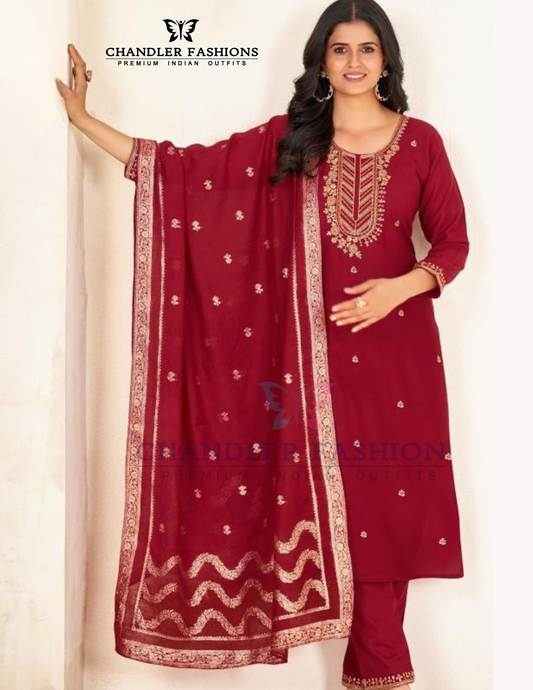 Beautiful Red Color Rayon With Thread Work Salwar Suits Near Me