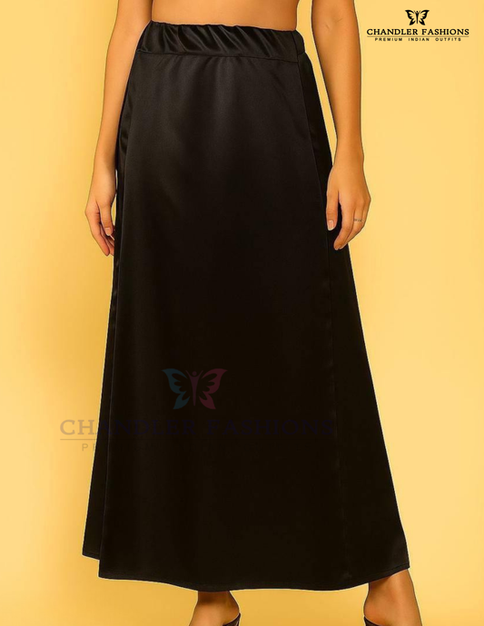 Alluring Black Colored Satin Readymade Petticoat For Women