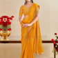 Charming Yellow Color Chiffon Silk With Bandhani Print And Embroidery Lace Work Saree For Women